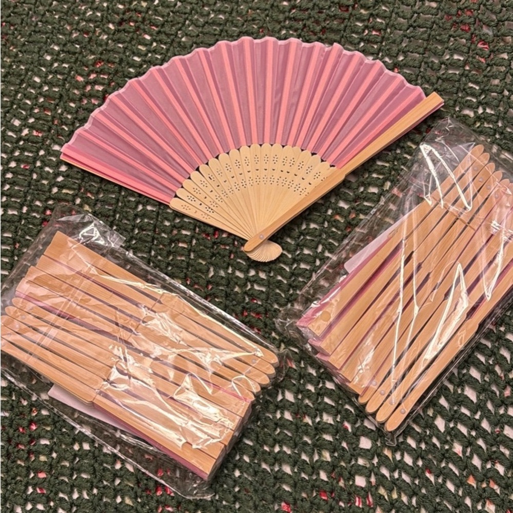 17 Pink Handheld Folding Fan for Parties
